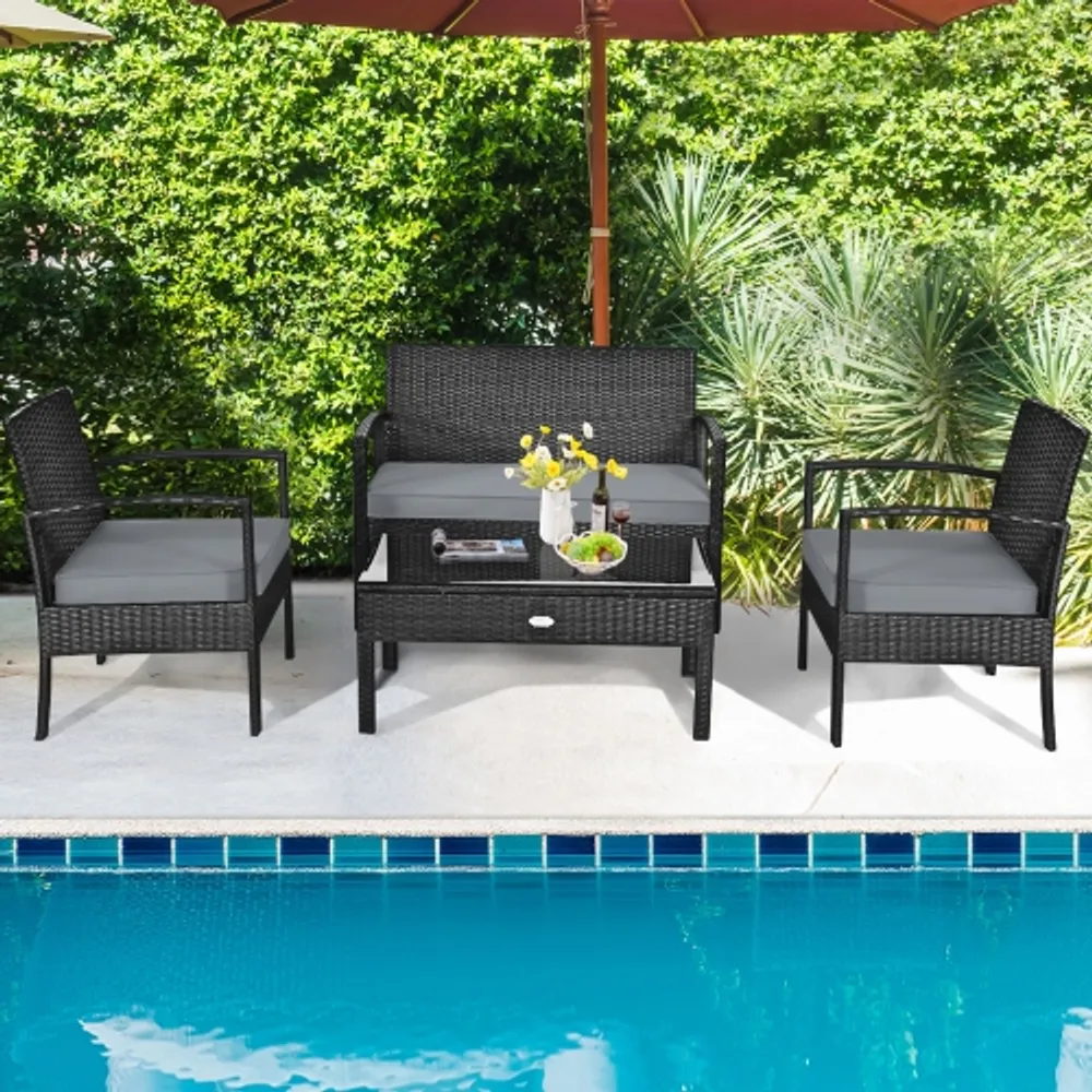 Gymax 4 pc online rattan patio furniture set