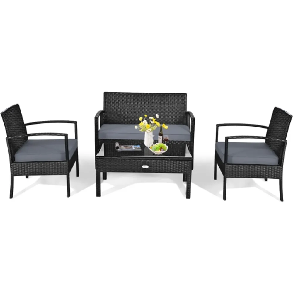 Gymax patio garden outdoor store 4pc rattan wicker furniture set