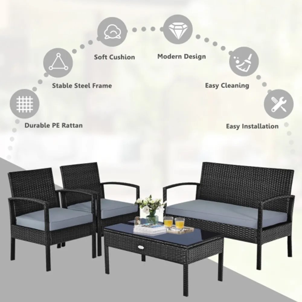 Costway 4 pc rattan patio furniture set clearance