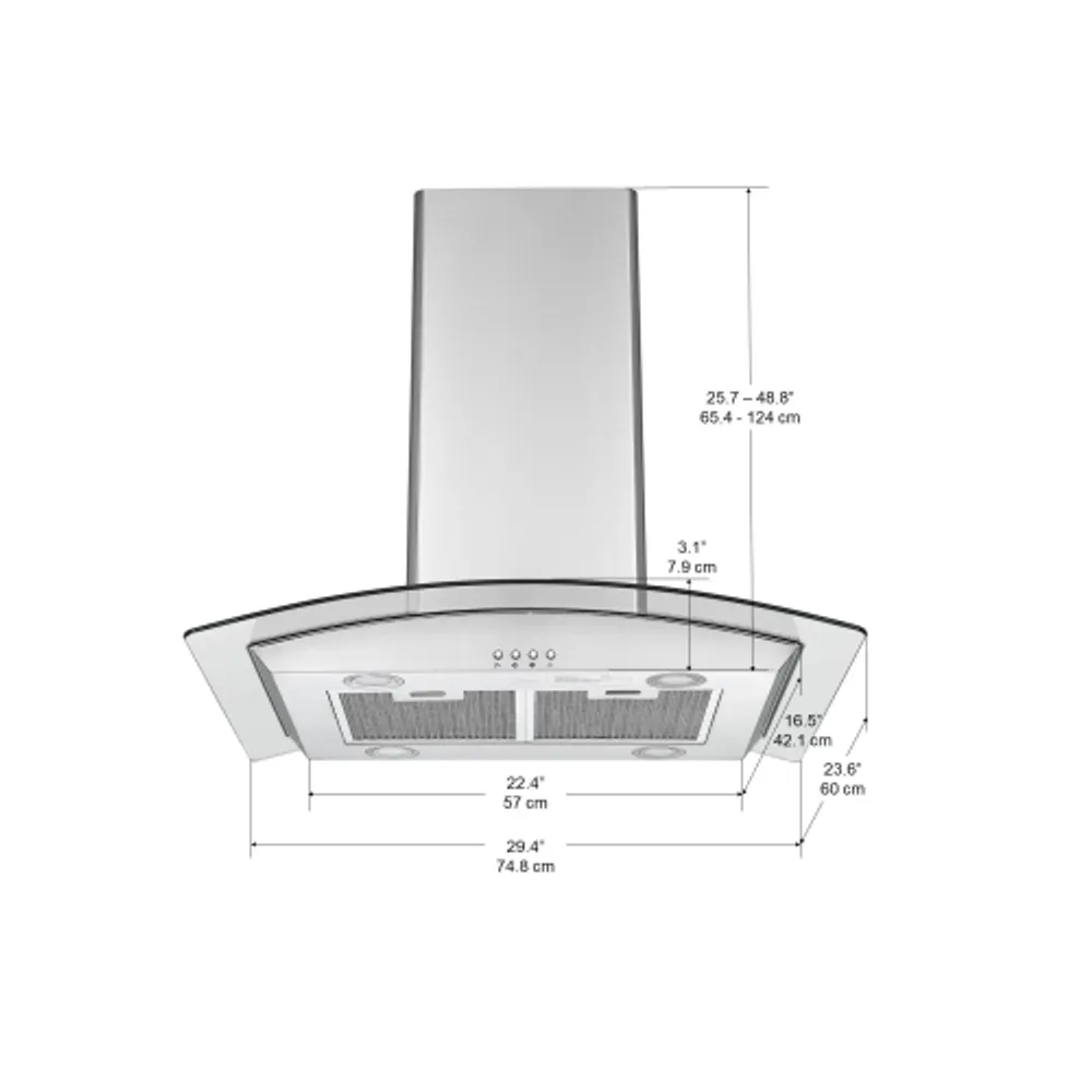 Ancona 30" Island Glass Range Hood in Stainless Steel Bramalea City Centre