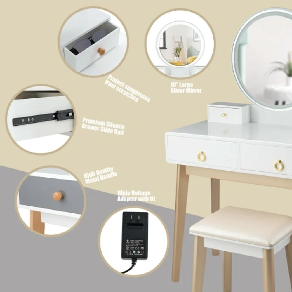 Costway makeup vanity table 3 color lighting modes jewelry dressing hot sale