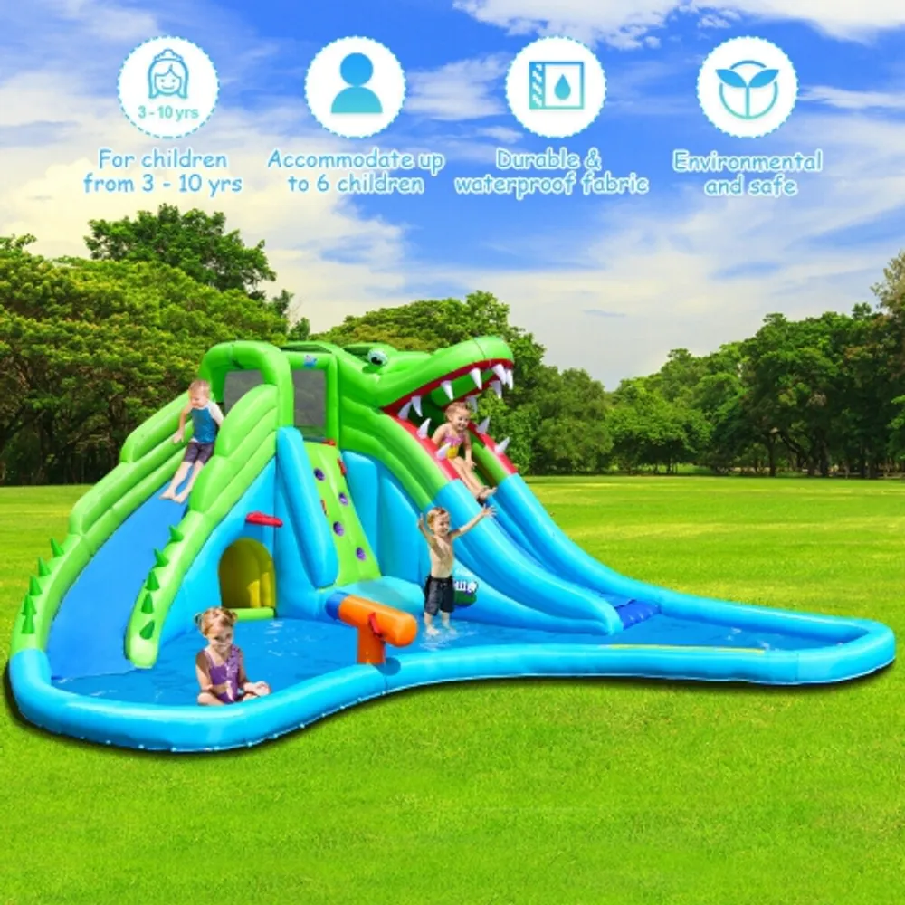 Gymax Crocodile Inflatable Water Slide Park Kids Bounce House w/ Dual