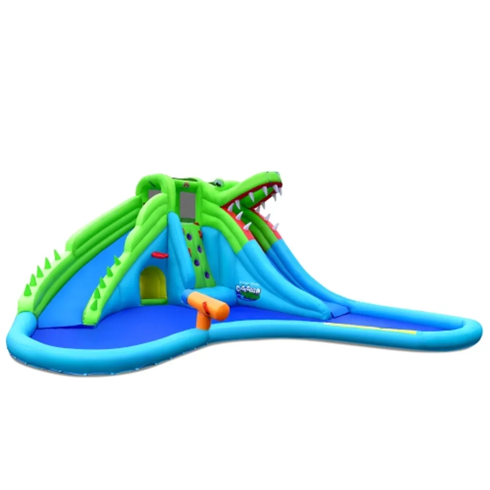 Gymax Crocodile Inflatable Water Slide Park Kids Bounce House w/ Dual