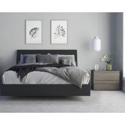 NEXERA Avatar 3 Piece Queen Size Bedroom Set, Bark Grey and Black