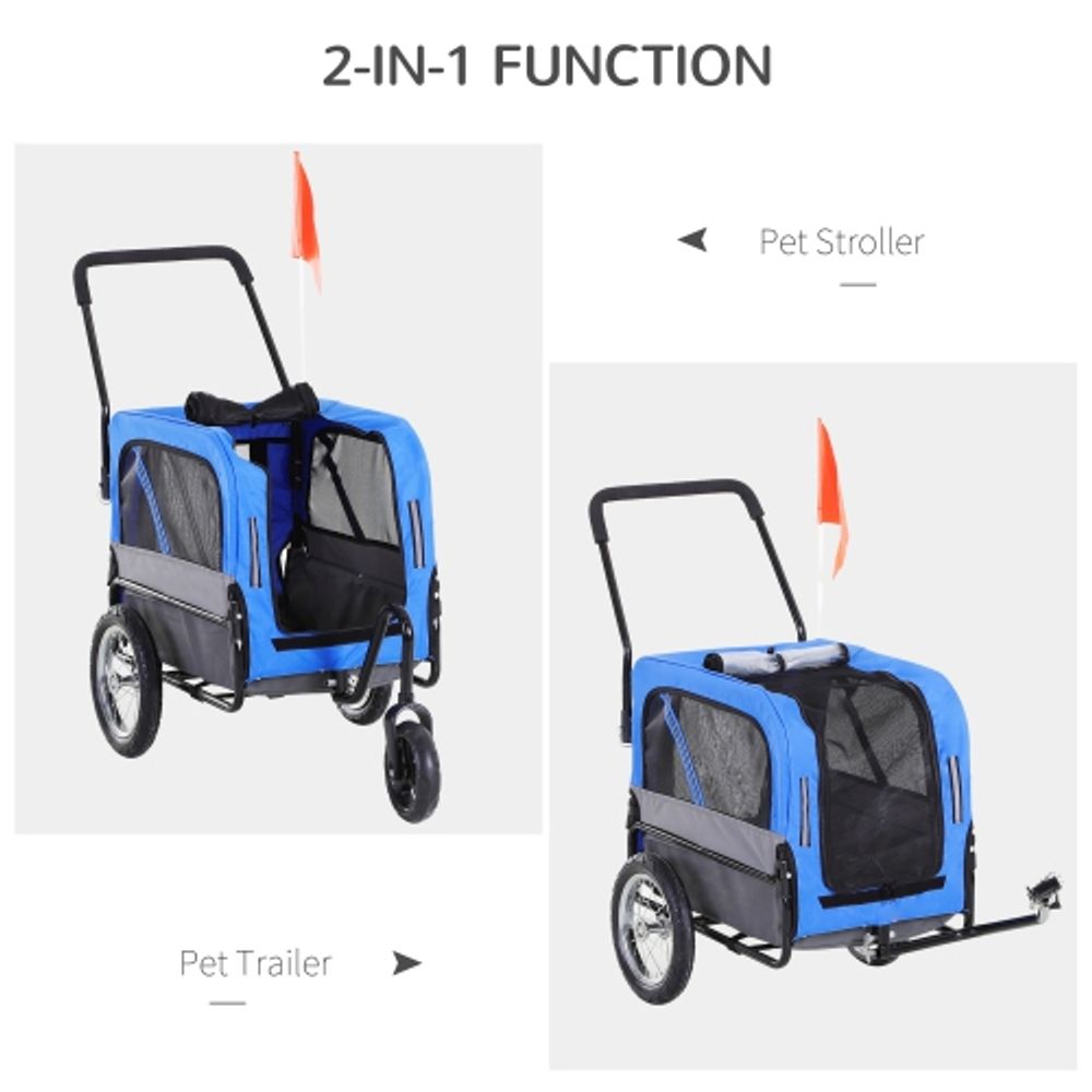 PAWHUT Aosom Dog Bike Trailer 2 In 1 Pet Stroller Cart Bicycle