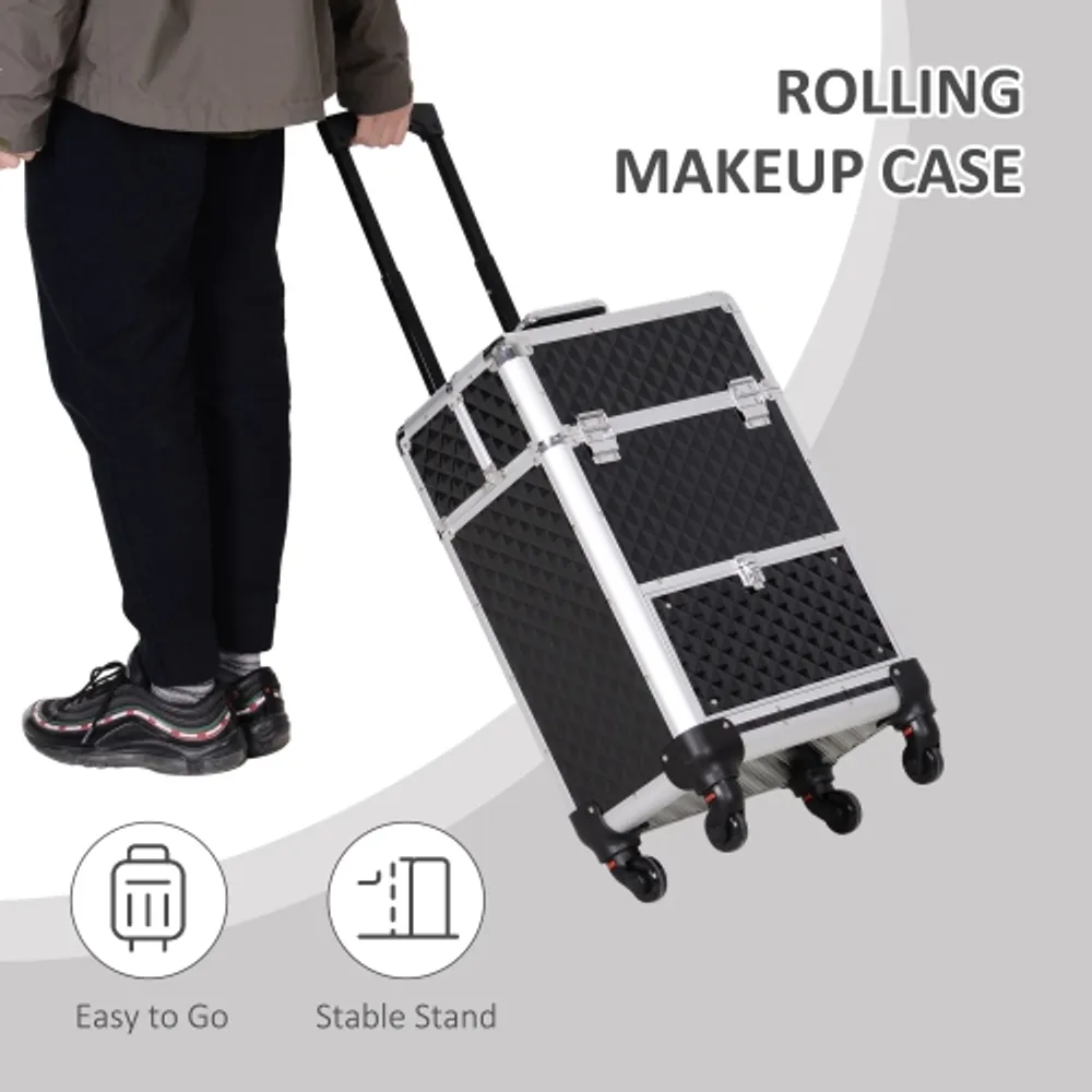 HOMCOM Portable Aluminum Makeup Train Cases Rolling Makeup Case