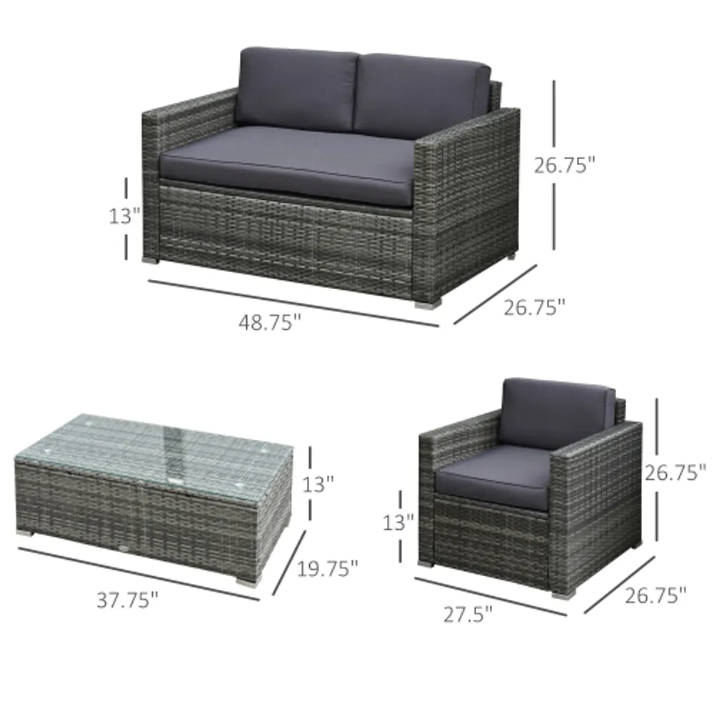 Outsunny 4 Pieces Patio Furniture Set Rattan Wicker Sofa Deluxe
