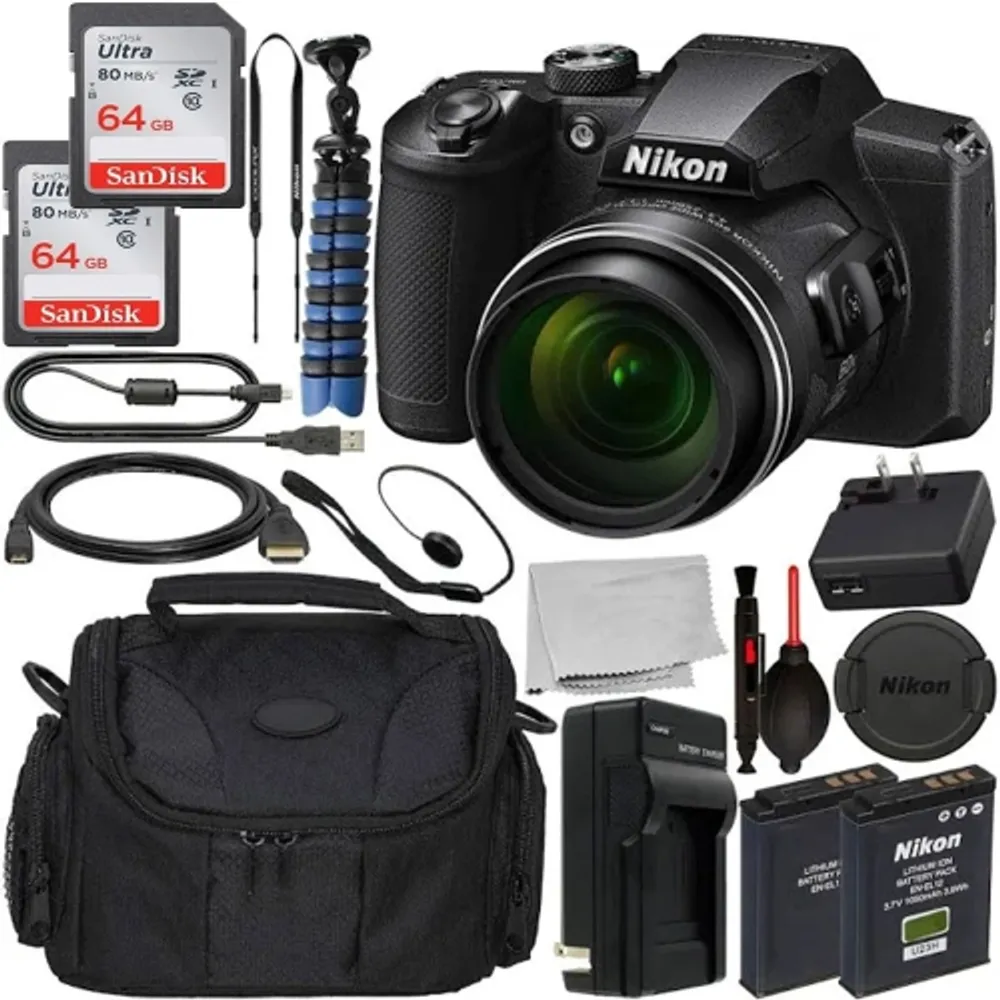 Nikon COOLPIX B600 Digital Camera (Black) with 2X 64GB Memory