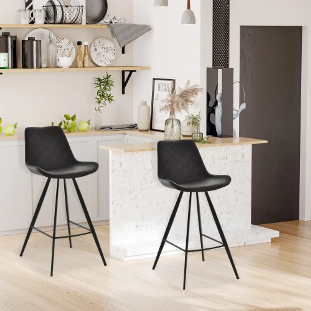 HOMCOM Counter Height Bar Stools Set of 2 Microfiber Cloth Bar