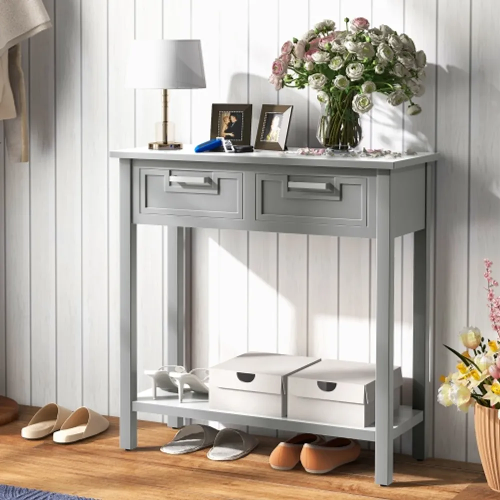 Gymax Narrow Console Table with Drawers Retro Accent Sofa Table w