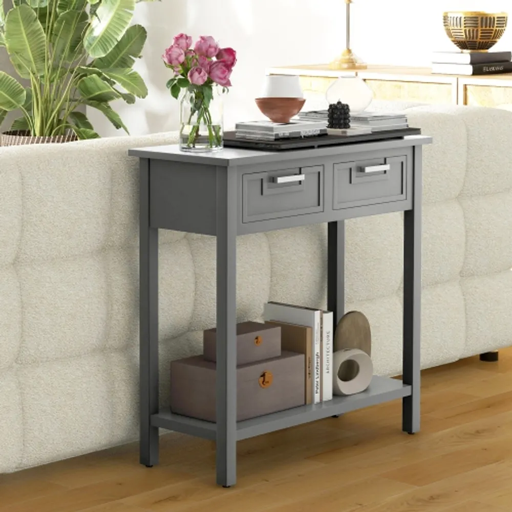 Narrow sofa deals table with drawers