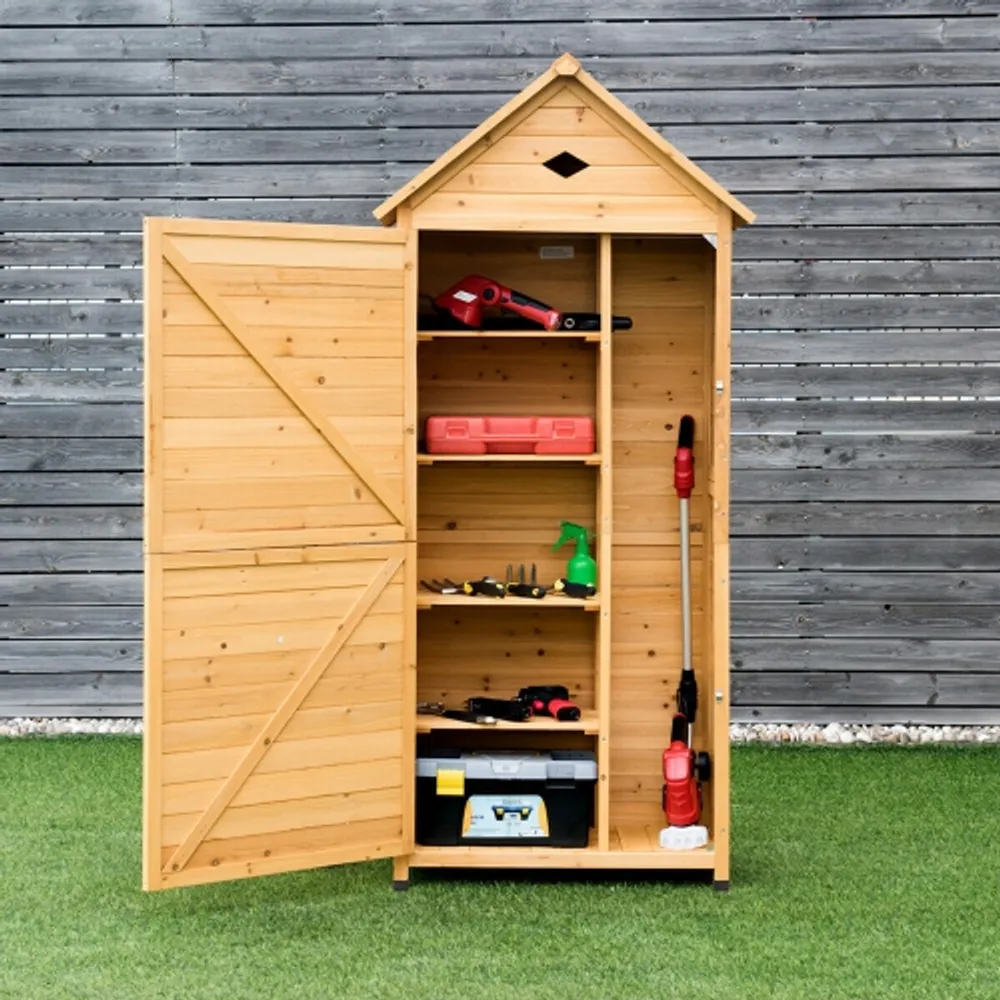 Gymax Outdoor Storage Shed Lockable Wooden Garden Tool Storage