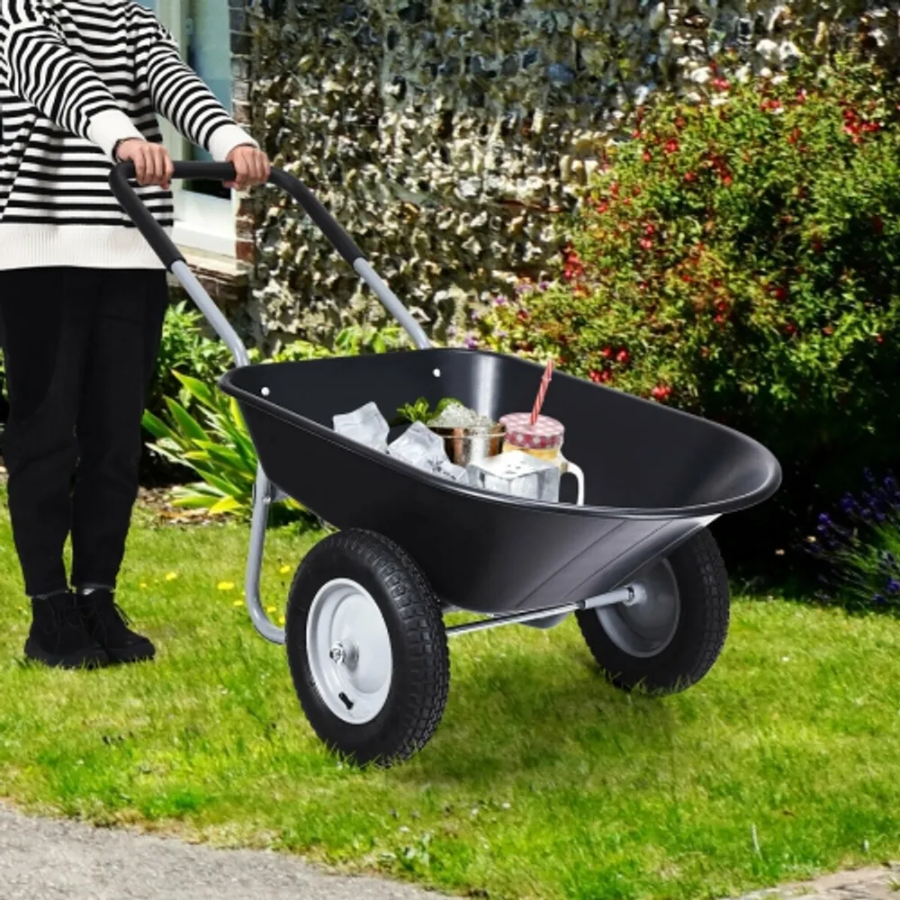 Costway 2 Tire Wheelbarrow Cart Heavyduty Dolly Utility Cart Black