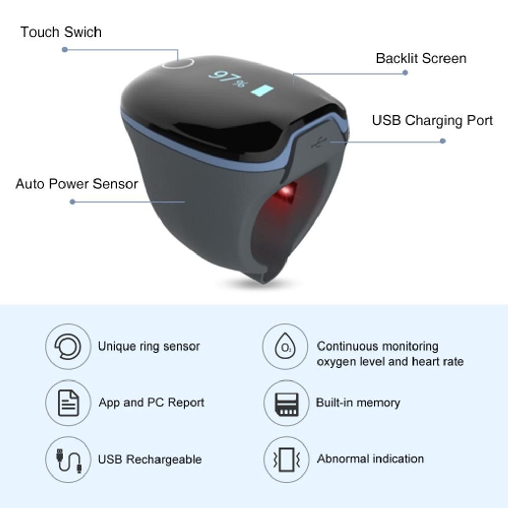 LOOKEE O2Ring by Wellue Ring Sleep Oxygen Monitor Overnight