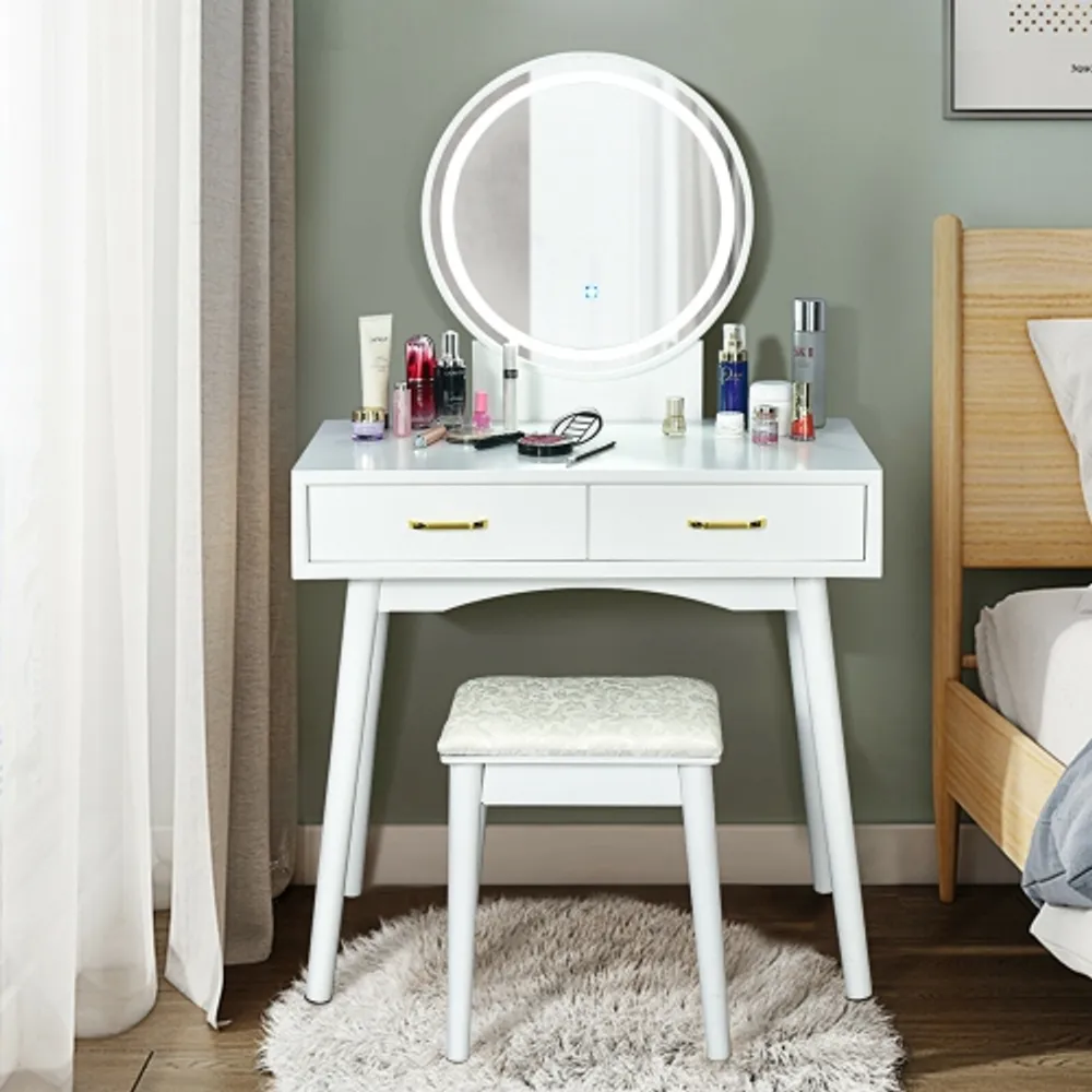 Gymax Vanity Dressing Table Set Touch Screen 3 Lighting Modes