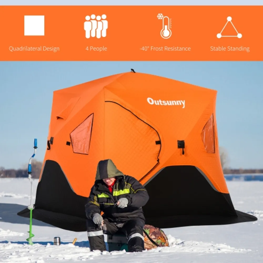 Outsunny 4 Person Ice Fishing Shelter Insulated Waterproof