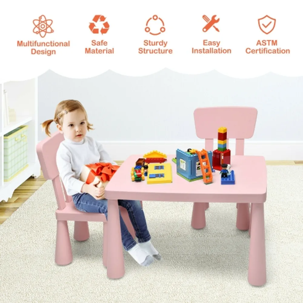 Gymax Kids Table 2 Chairs Set Toddler Activity Play Dining Study