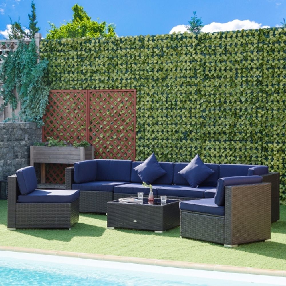 Outsunny 7pc Garden Wicker Sectional Set Tea Table Patio Rattan Lounge Sofa Coquitlam Centre