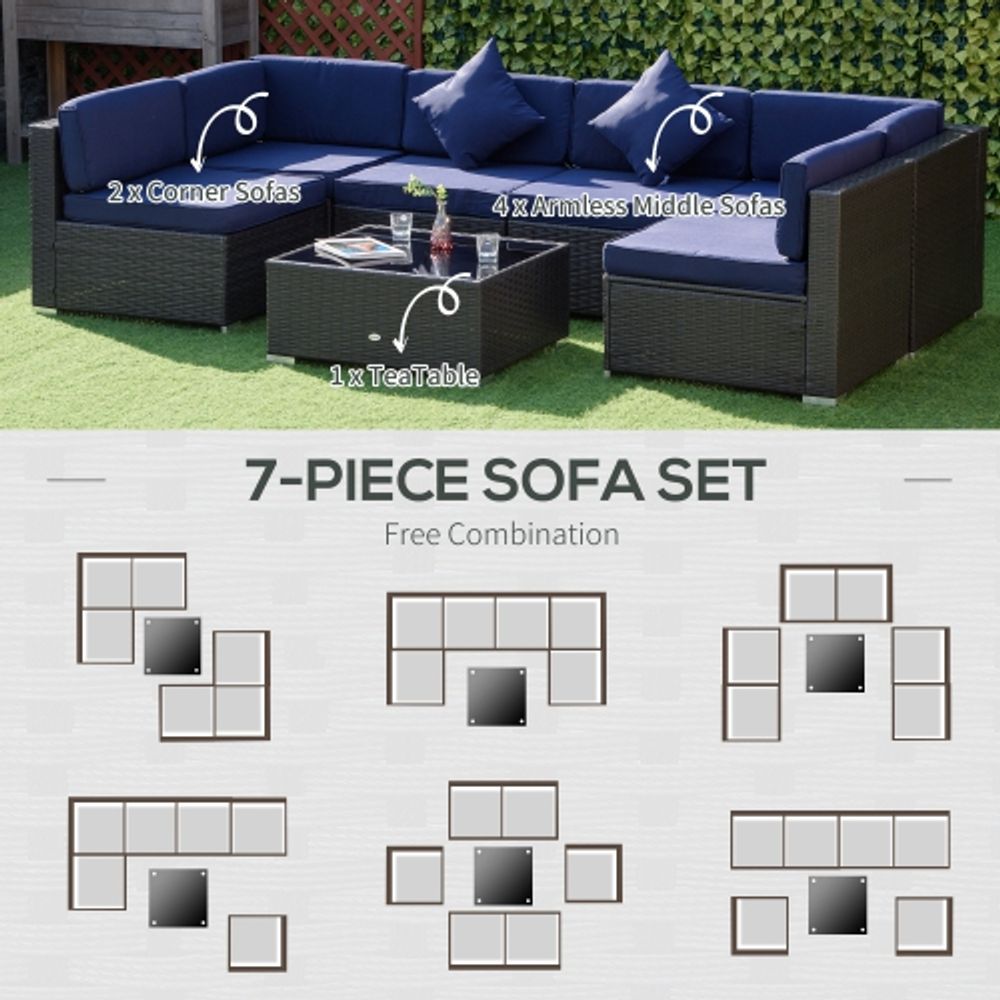 Outsunny 7pc Garden Wicker Sectional Set Tea Table Patio Rattan Lounge Sofa Coquitlam Centre