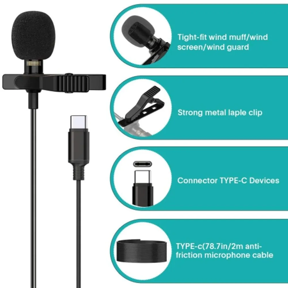 HYFAI Lavalier USB C Type-C Clip-on Lapel Microphone MIC for