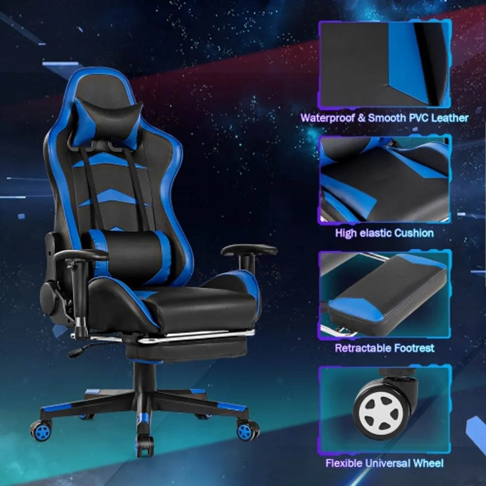 Gymax Gaming Desk Massage Gaming Chair Set w Footrest Monitor