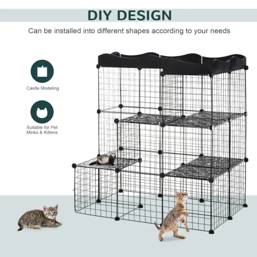 PawHut Rabbit Cage 40 Panels DIY Pet Playpen Small Animal Cage for