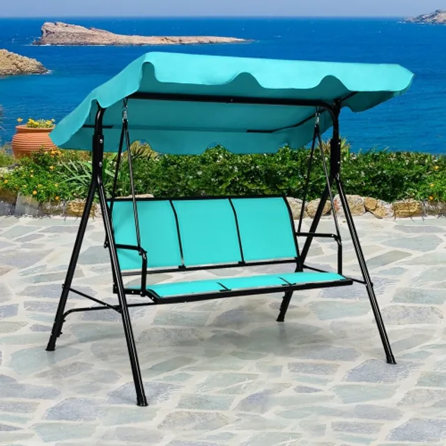 Gymax black outdoor swing canopy patio 2025 swing chair 3 person canopy hammock