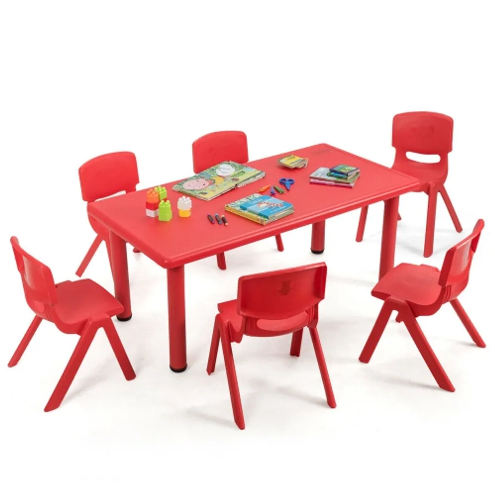 Gymax Kids Plastic Table and Stackable Chairs Set Indoor Outdoor