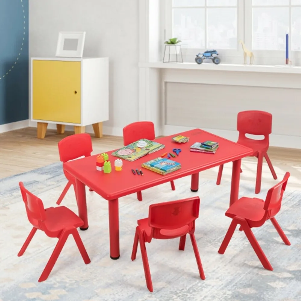 Gymax Kids Plastic Table and Stackable Chairs Set Indoor Outdoor