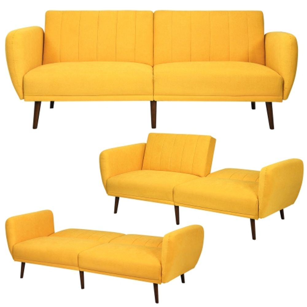 Gymax Modern Sofa Bed Convertible Futon Sofa w 3 Level Adjustable