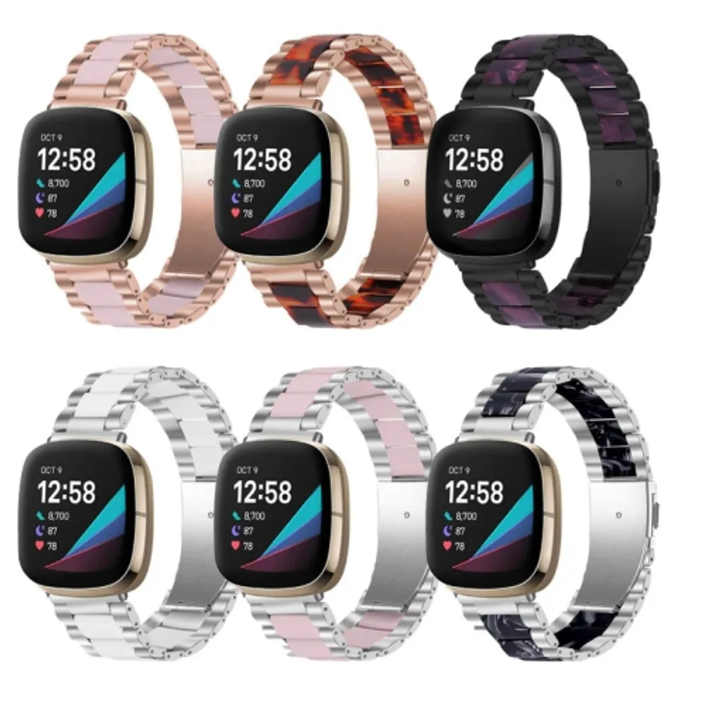 StrapsCo Stainless Steel Resin Watch Band Strap for Fitbit Versa