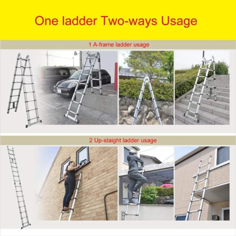 WINGOMART 3.8m 12.5FT Aluminum Telescoping Extension Ladder