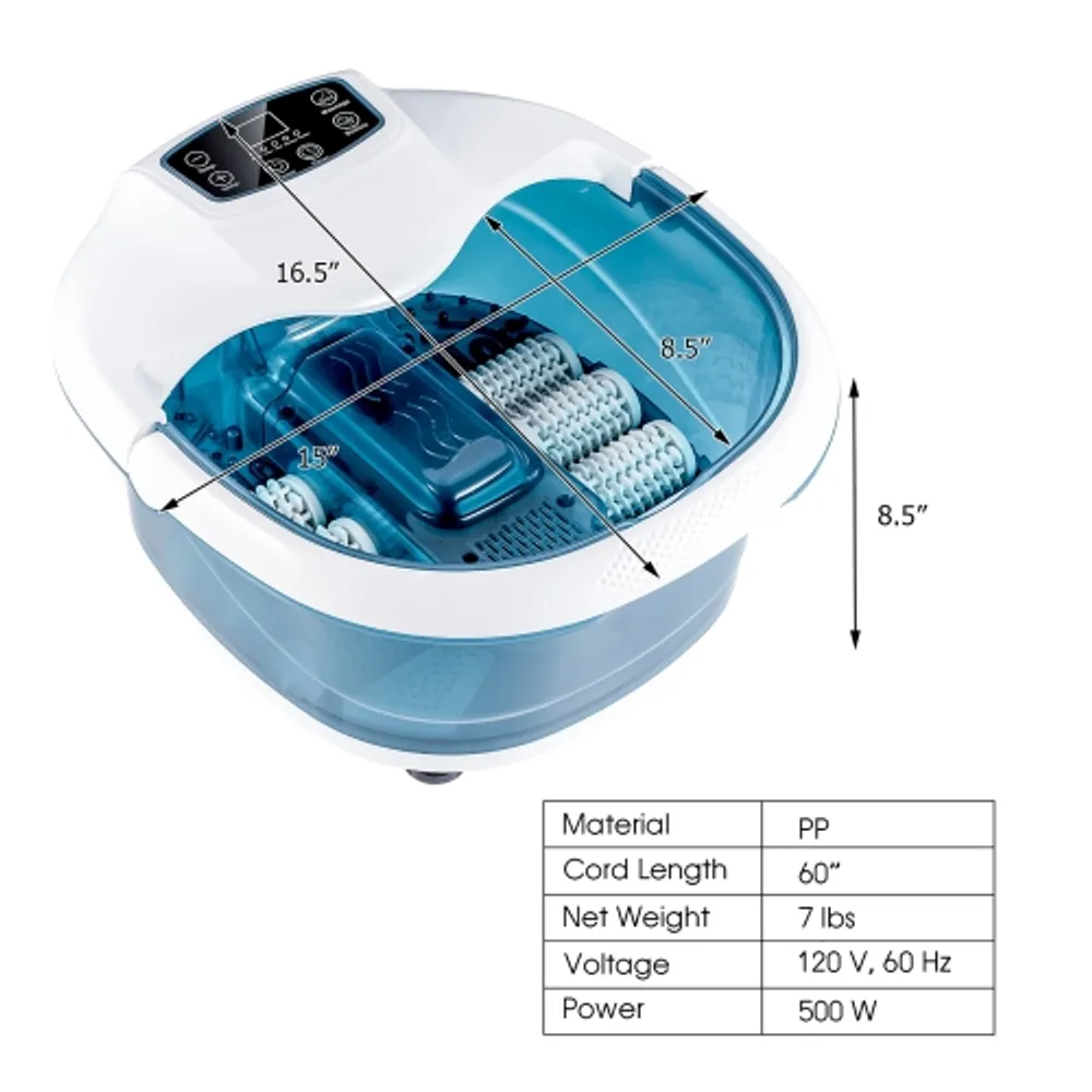 Costway Foot Spa Bath Tub w/Heat & Bubbles & Electric Massage Rollers