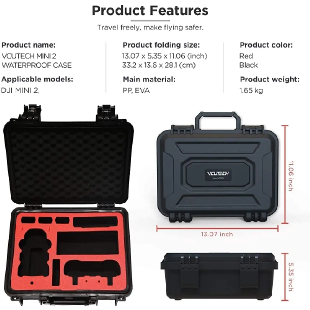 VCUTECH Mini 2 Waterproof Hard Carrying Case Compatible with DJI
