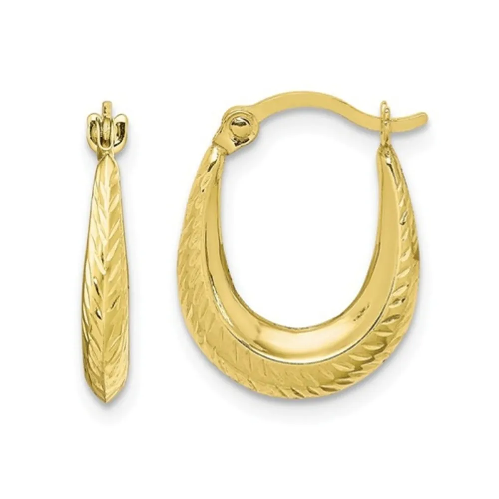 GEM AND HARMONY 10K Yellow Gold Textured Hollow Hoop Earrings