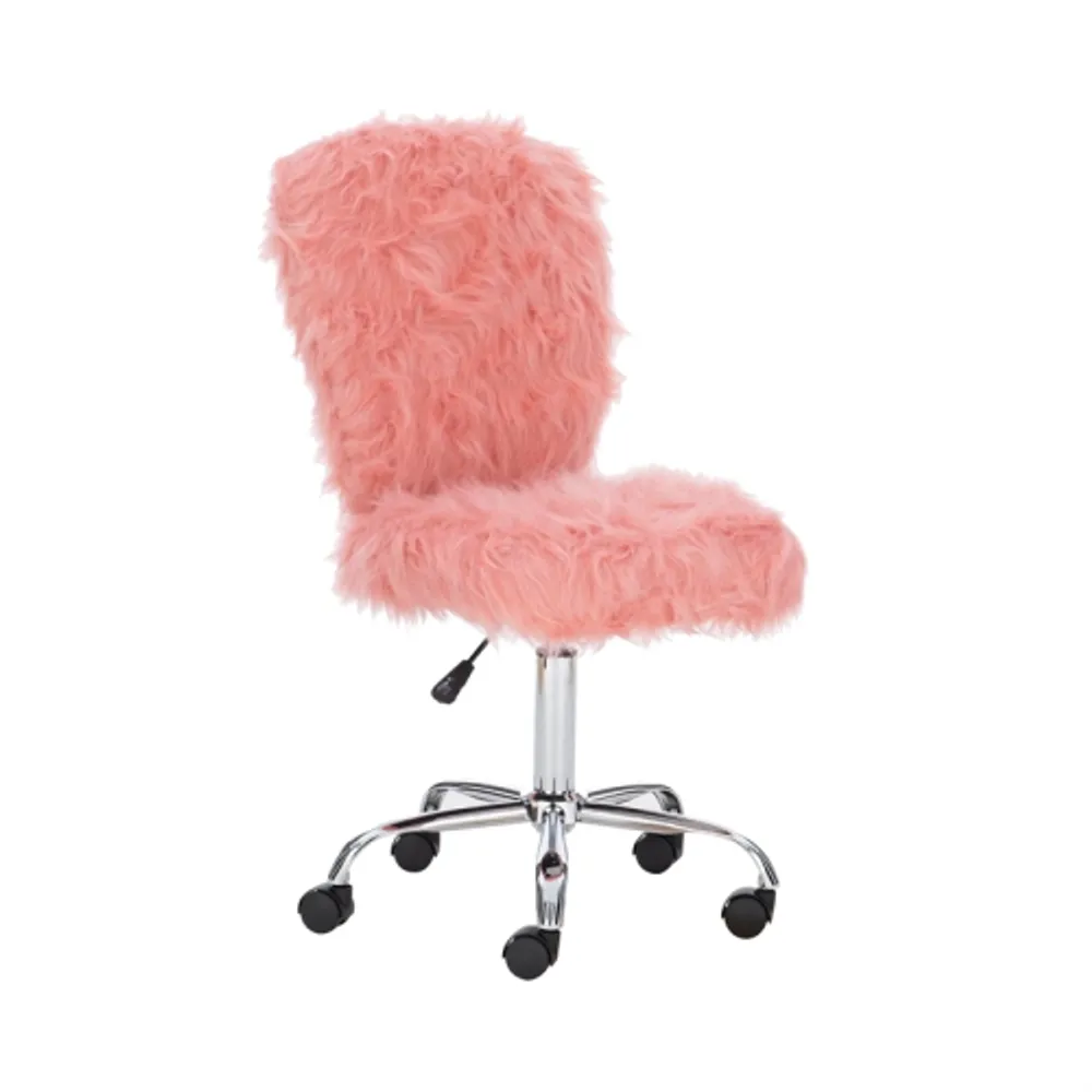 Linon Cami Faux Fur Upholstered Armless Office Chair in Blush Pink