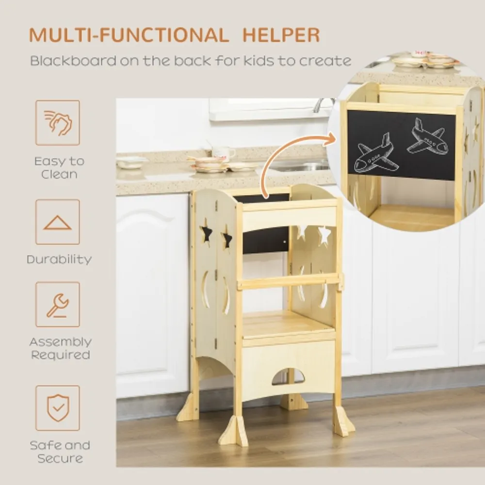 Qaba Kids Kitchen Helper Foldable Step Stool Toddler Kitchen Stool