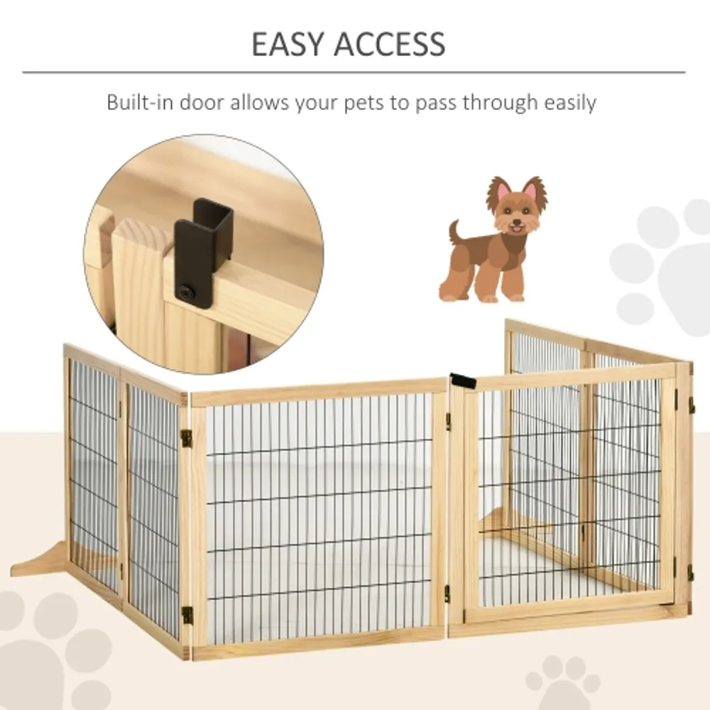 PawHut Wooden Pet Gate Dog Safety Barrier Freestanding Foldable