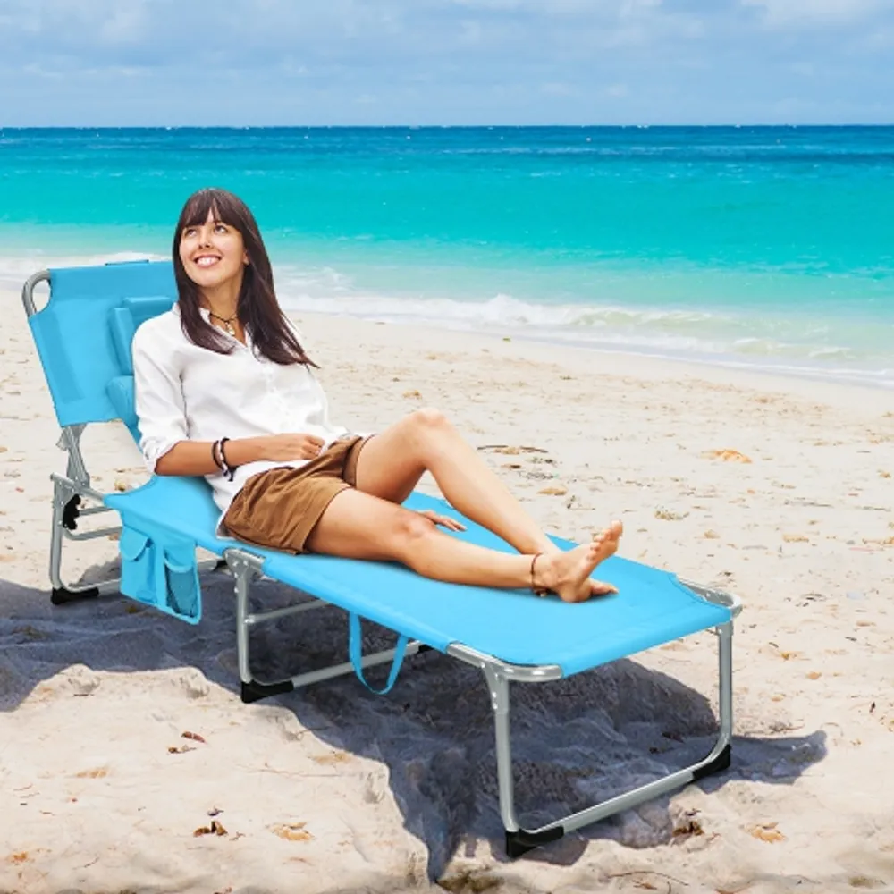 Gymax Set of 2 Beach Chaise Lounge Chair Folding Reclining Chair w