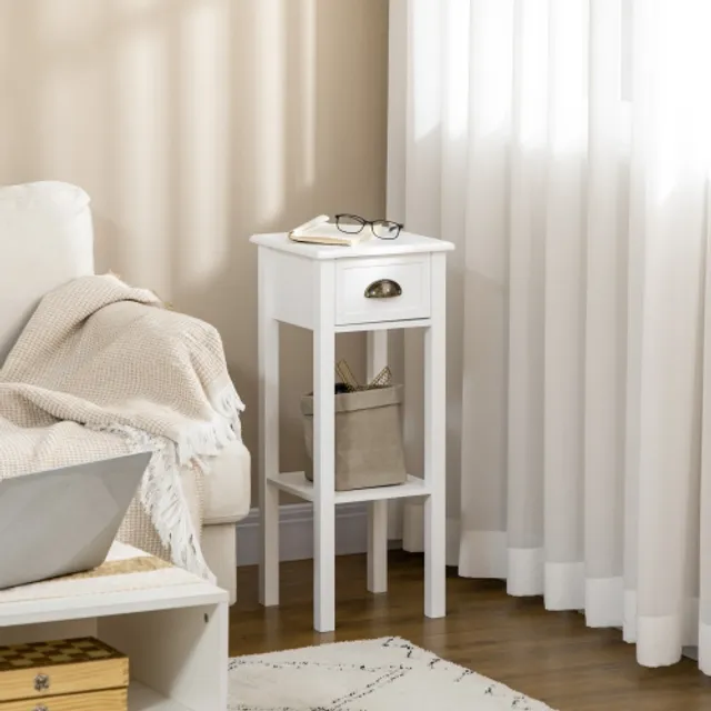 HOMCOM Bedside Table Set of 2 Narrow Side Table with Drawer and