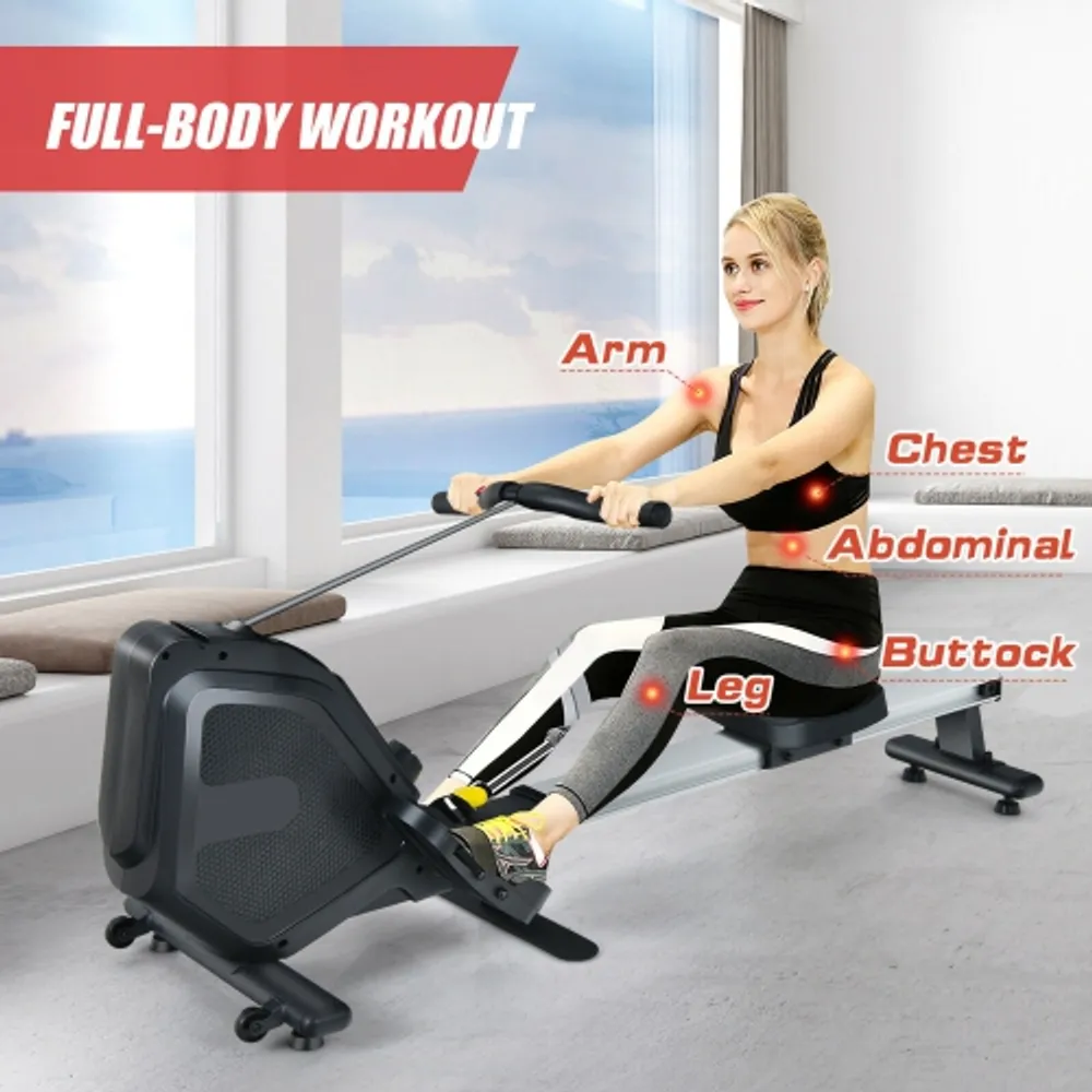 Gymax Folding Magnetic Rowing Machine W Monitor Aluminum Rail 8