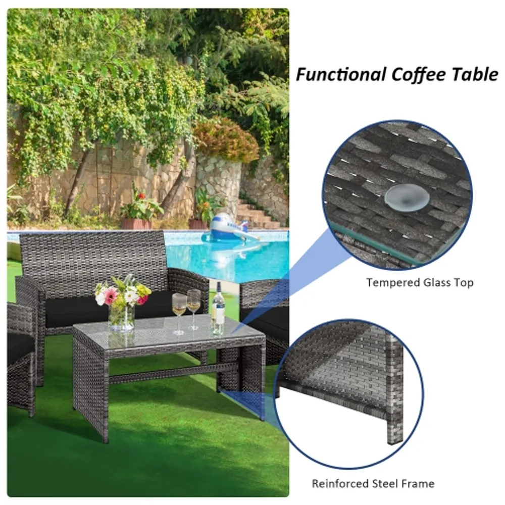 Costway 4 pcs outdoor patio rattan top wicker furniture set