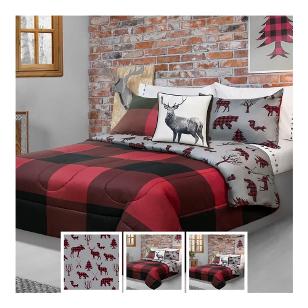 Bebelelo Printed Buffalo Plaid Red Black 2PC Twin Comforter Set