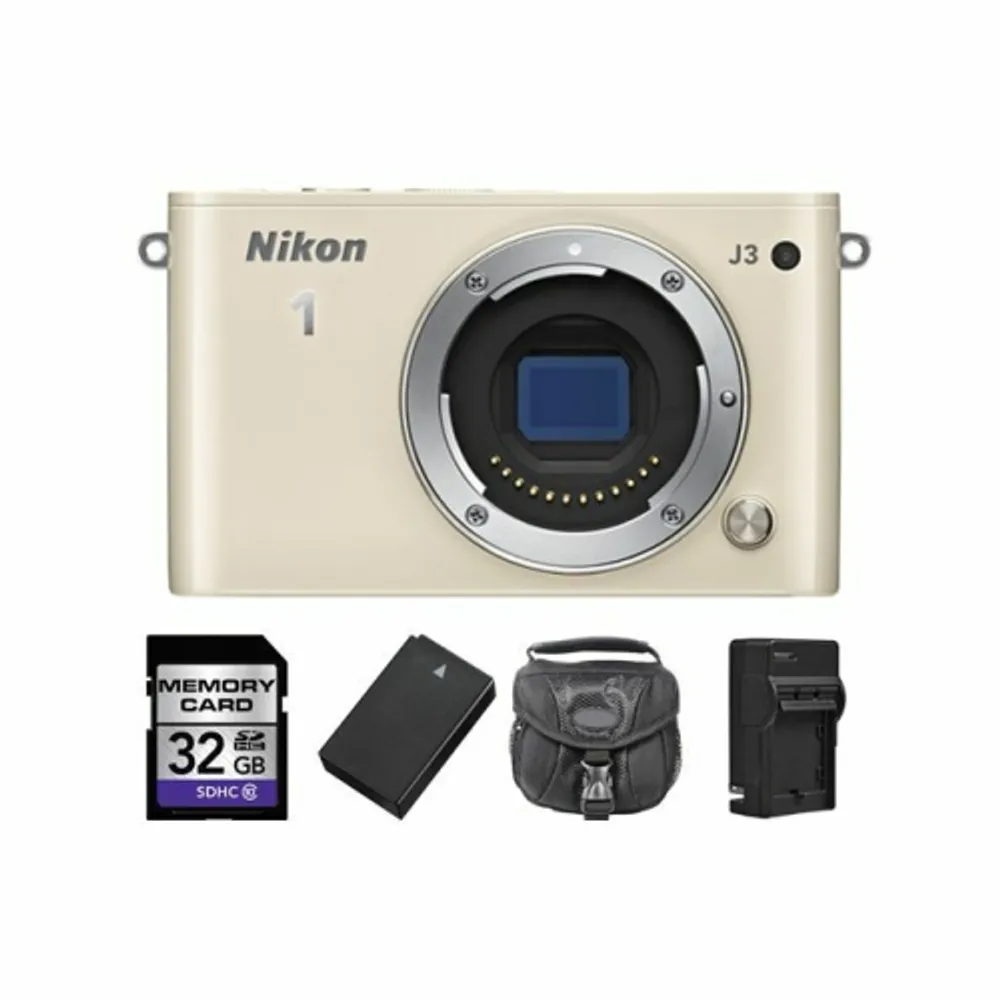 Nikon 1 J3 Mirrorless Digital Camera - Beige + 2 Batteries, 32GB