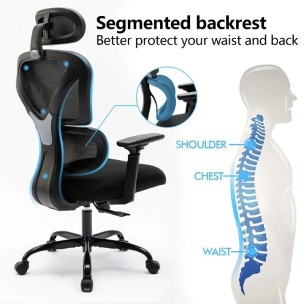 CoolHut Office Chair Home Desk Chair Comfy Breathable Mesh Task Chair High Back Thick Cushion Computer Chair with Headrest and 3D Armrests