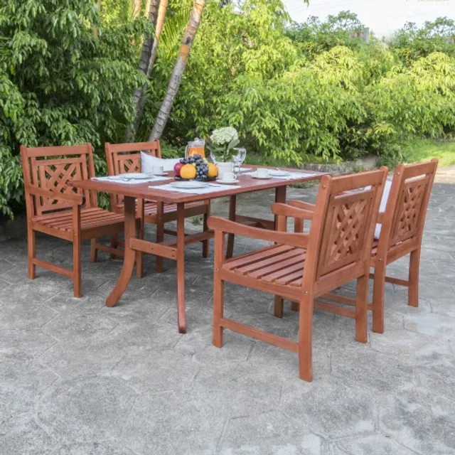 VIFAH Malibu Outdoor 5 piece Wood Patio Curvy Legs Table Dining