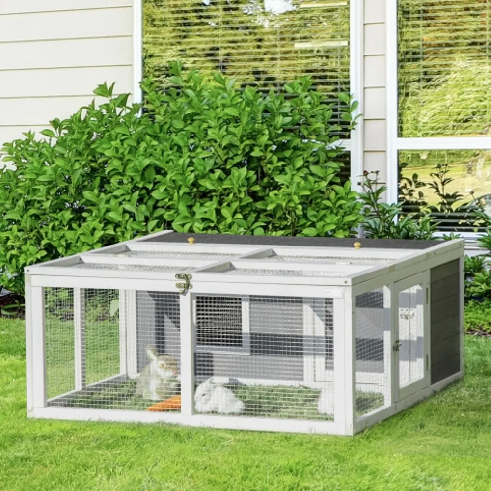 PawHut Wooden Rabbit Hutch Small Animal Cage Pet Run Indoor
