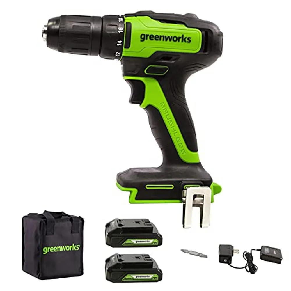 Greenworks 24V Brushless Cordless 1/2-Inch Drill / Driver, (2) 1.5