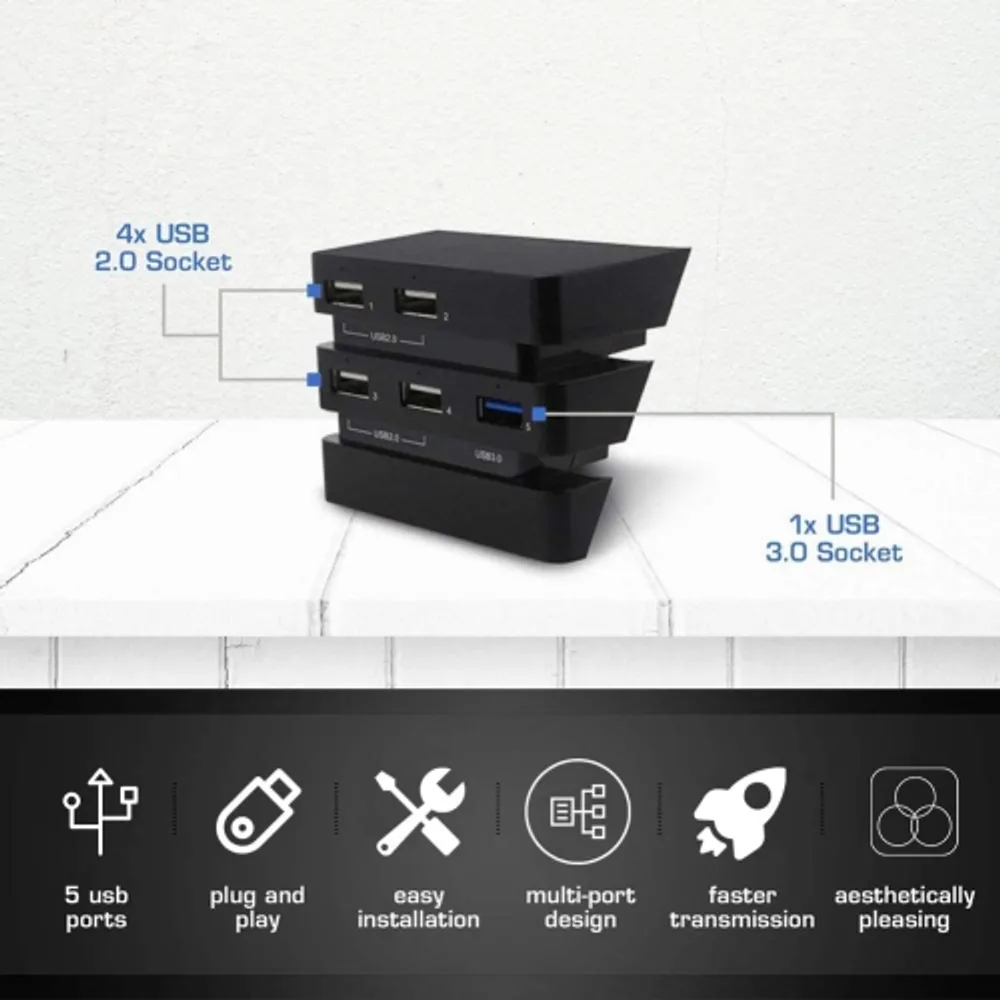 ALBERTATECH 5 Port USB Hub for PS4 Pro 2.0 3.0 Expansion Hub