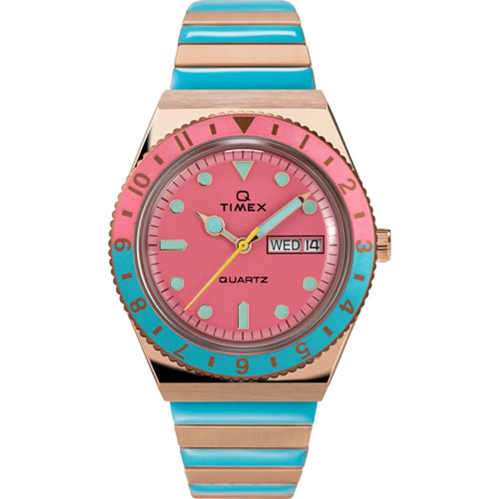 Timex Q Timex Malibu 36mm Women's Casual Watch - Rose Gold/Blue